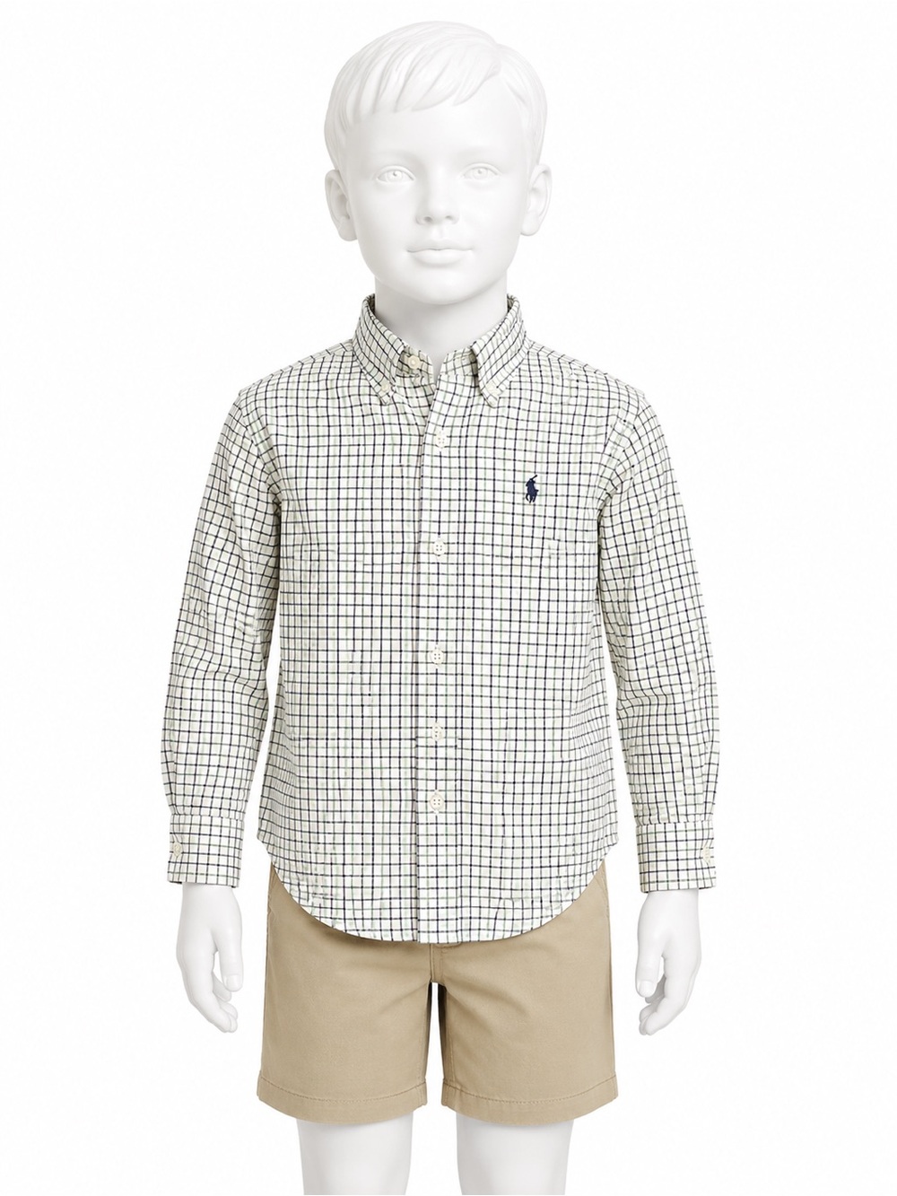 Polo by Ralph Lauren White Plaid Button-Down Shirt with Navy Logo